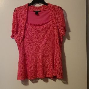 NWOT Pink Peplum Lace Top